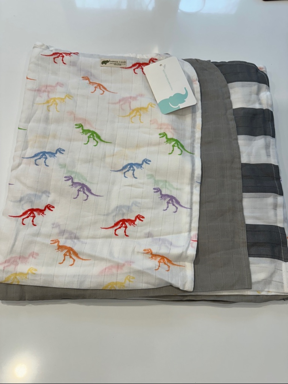 Monica +‎ Andy 3-Pack Organic Cotton Rainbow Dino Muslin Swaddle Blankets